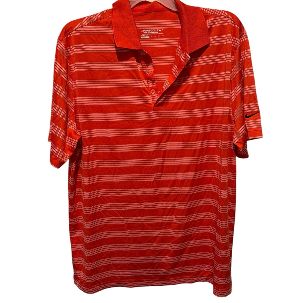 Nike Men's Polo Shirt in Red and White Stripes